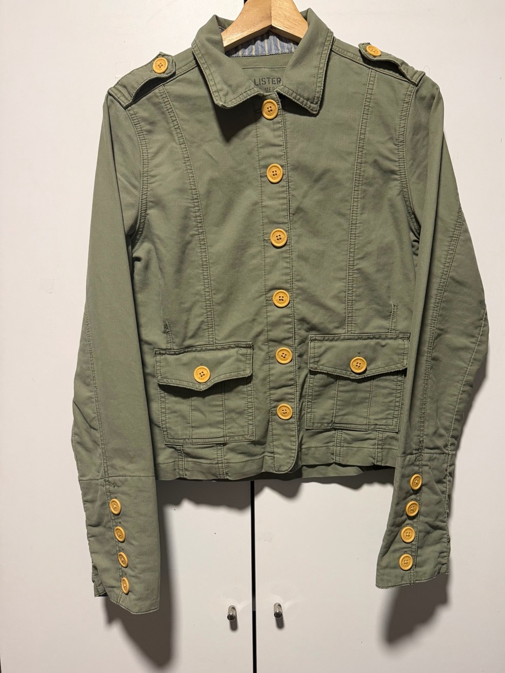 Hollister Olive Green Utility Jacket with Yellow Buttons